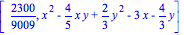 [2300/9009, x^2-4/5*x*y+2/3*y^2-3*x-4/3*y]